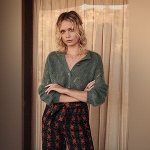 NWT Sezane Green Knit Cardigan Gilet Sam Medium M